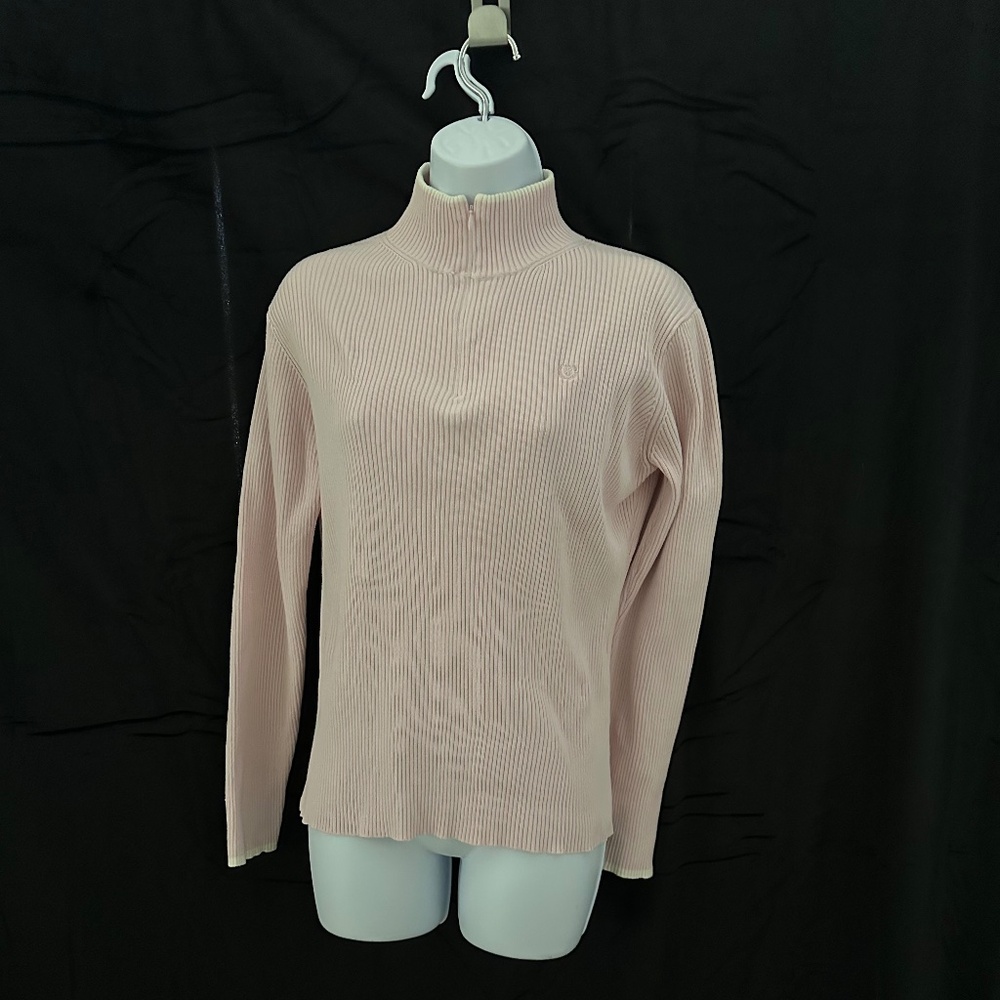 Izod women’s soft pink and white cotton rib knit sweater size L